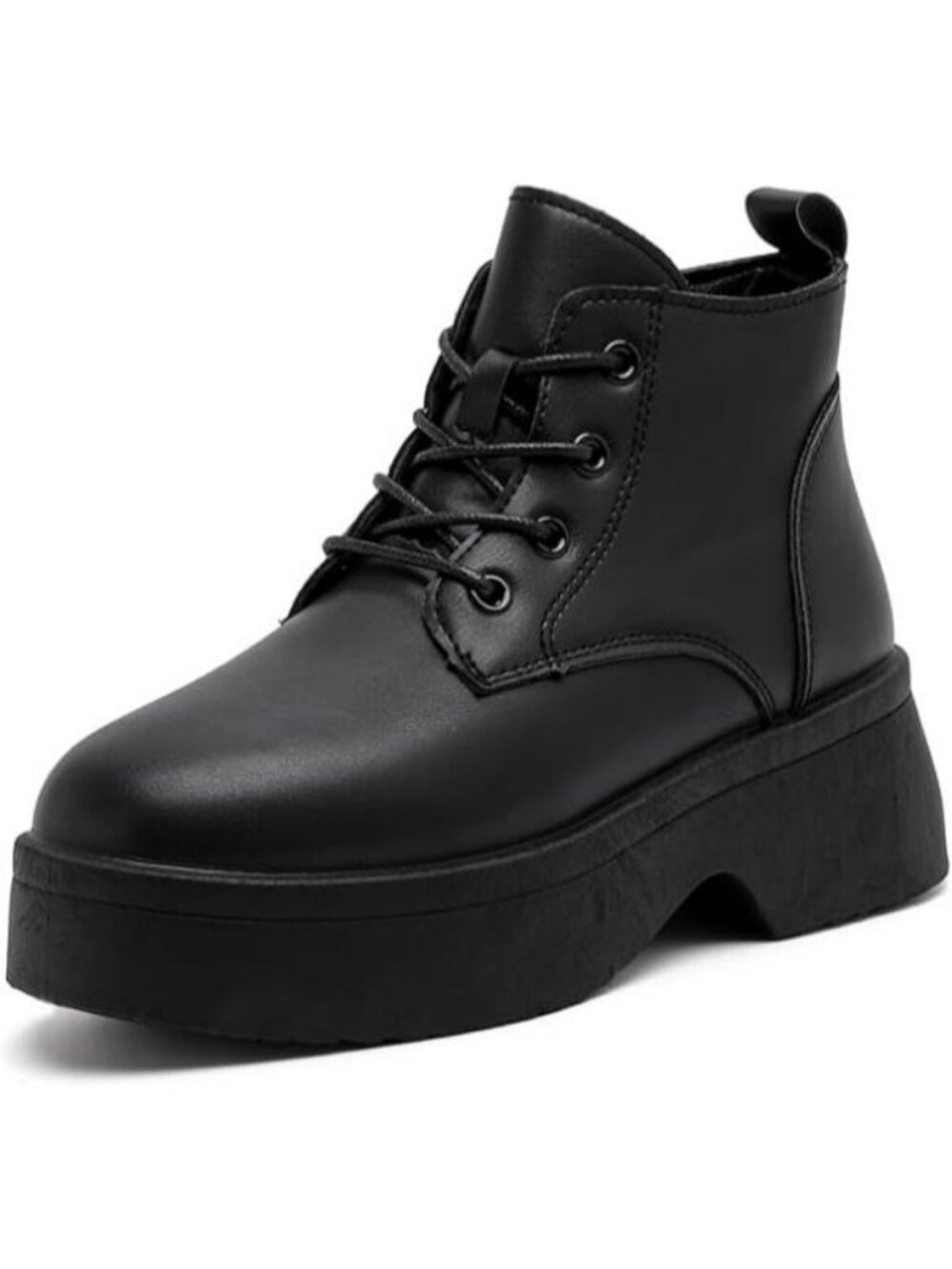 Women's Chelsea Boots Slip On Black Boots Ankle Wedge Chunky Lace Up Booties - Picture 3 of 6